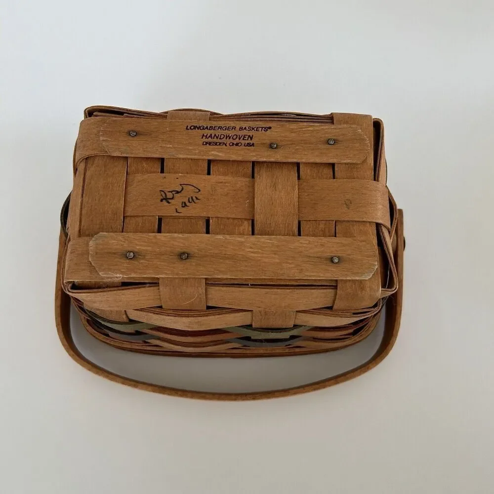 Longaberger Basket Vintage 1991 Green Weave Handle Small Farmhouse Country